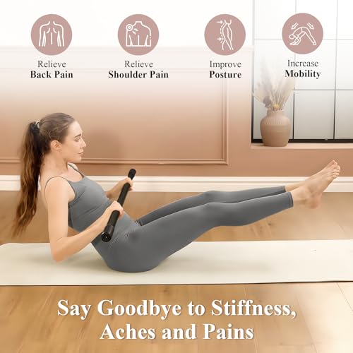 PAETA Yoga Stick for Stretching, 5ft Exercise Stick for Mobility & Flexibility, Bamboo Stretch Bar and Posture Pole with Non-Slip Grip - Includes Free Video Guide - color: Black