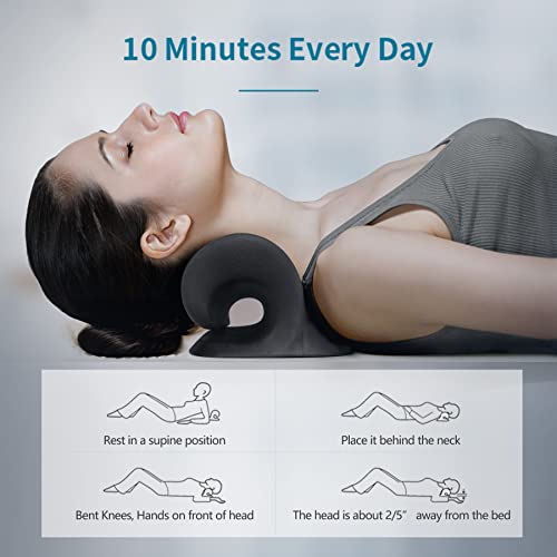 RESTCLOUD Comfortable Neck Stretcher for Neck Pain Relief, Neck and Shoulder Relaxer Cervical Traction Device for TMJ Pain Relief and Muscle Relax, Cervical Spine Alignment Chiropractic Pillow - color: Black