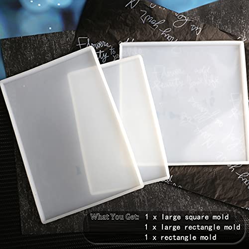 Extra Large Rectangle Resin Mold Kit, 3 PCS Silicone Tray Molds for Making Faux Agate Tray, Serving Board, Coaster, Include Big 12x8in, Square 10in, 10x6in Rectangle - color: 3Pack(Rectangle12"+Rectangle10"+1 Square10")
