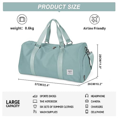 Light Blue Yoga Women Tote Bag Large Shoulder Bag Top Handle Handbag with Yoga Mat Buckle, Shoe Compartment and Wet Dry Storage Pockets for Gym, Work, Sport