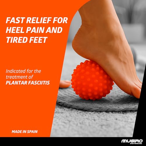 Mugiro Pack of 2 Muscle Massage Balls [Solid & Silicone Gel] - Foot Massage Ball for Plantar Fasciitis, Spurs, and Reflexology - Myofascial Relief and Trigger Points - Rounded Spikes (Does Not Hurt)