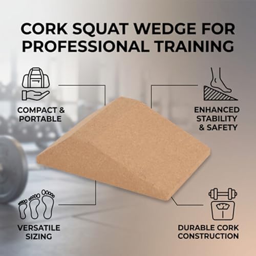 Squat Wedge Block, 23x12x6. 5cm Oak Calf Raise Block Cork Yoga Blocks Elevated Squat Wedge Compact and Portable for Weighted Training Fitness