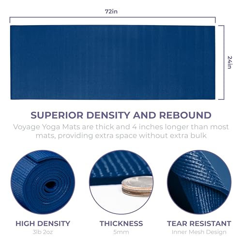 Voyage 5mm Studio Yoga Mats, 10 Pack, 72x24in | Extra Long, Anti-Tear Exercise Mats for Workout, Stretching, Fitness - Non Slip Gym Mats for Home, Schools and Studios - color: Dark Blue