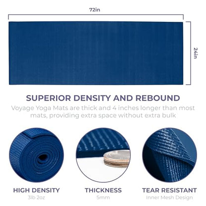 Voyage 5mm Studio Yoga Mats, 10 Pack, 72x24in | Extra Long, Anti-Tear Exercise Mats for Workout, Stretching, Fitness - Non Slip Gym Mats for Home, Schools and Studios - color: Dark Blue