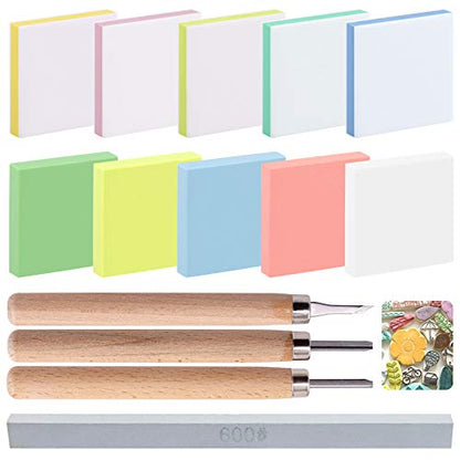 Keadic 14 Pieces Rubber Stamp Carving Blocks Kit with Rubber Carving Blocks, Carving Tools & Grindstone for Creating Artistic Prints, Card Crafting, Printmaking or Other Paper Crafts