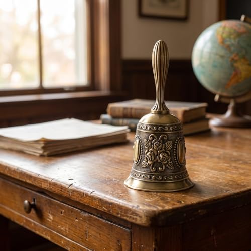 Vintage Brass Hand Bell,Dinner Bell,Embossed Metal Call Bell,2 Pack Small Retro Decorative Bells for Meditation, Home Kitchen Table Service Bell - color: Vintage Brass, size: 2-PACK