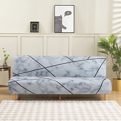 MIFXIN Armless Sofa Cover Futon Slipcover Stretch Elastic Folding Sofa Bed Non-Armrest Couch Furniture Protector Spandex Printed Washable Sofa Cover Without Armrest (Silver Grey) - color: Silver Grey
