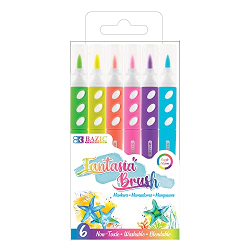 BAZIC PRODUCTS Fantasia Brush Markers, Fluorescent, Dual Tip, Washable | brush + 0.4 mm fine tip, non-toxic, lettering, art, journaling - color: Neon Color, size: 1-Pack