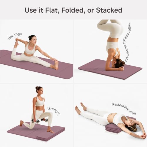 PAIDU Foldable Yoga Mat 10mm Thick, 75"x26" Non-Slip Fitness Exercise Mat - color: Deep Pink