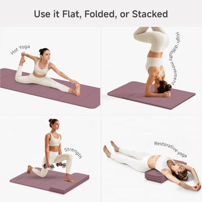 PAIDU Foldable Yoga Mat 10mm Thick, 75"x26" Non-Slip Fitness Exercise Mat - color: Deep Pink