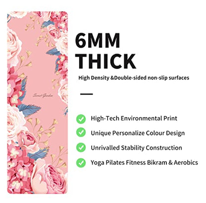 nuveti Yoga Mat Print Extra Thick TPE Non Slip Fitness Exercise Mat with Carrying Bag,72"x24" Extra Thick 6MM Exercise & Workout Mat for Yoga, Pilates Fitness and Floor Exercises - color: Flower-D