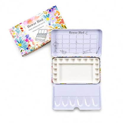 Bower Bird Travel Watercolor Palette,Portable Ceramic Palette,Empty Paint Palette,Small Travel Metal Paint Boxwith Porcelain Palette (16Well) - color: Spring