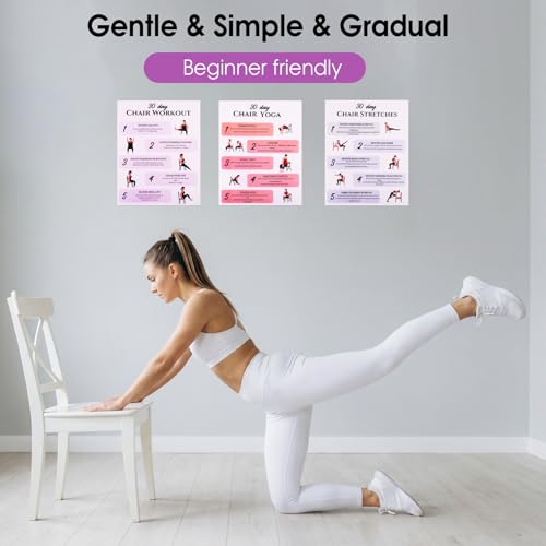 Karlaris 30 Day Chair Yoga Chart Posters Set, 6-Pack | Workout Charts with Black Marker, Stretching & Gentle Seated Exercise Chart, Office Yoga Poses, Senior Exercise Guide