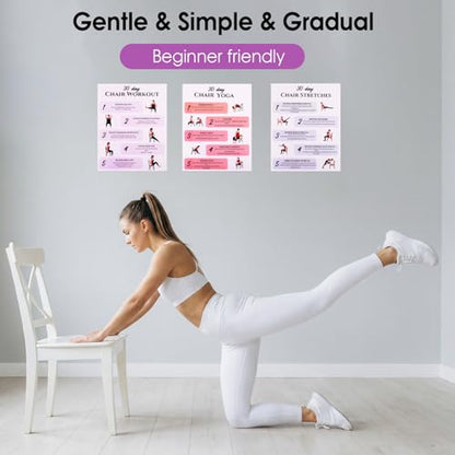 Karlaris 30 Day Chair Yoga Chart Posters Set, 6-Pack | Workout Charts with Black Marker, Stretching & Gentle Seated Exercise Chart, Office Yoga Poses, Senior Exercise Guide