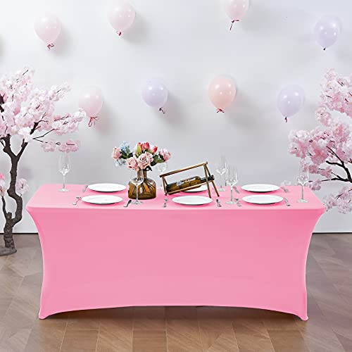 CWK 4FT Stretch Spandex Fitted Tablecloth,Rectangular Table Cover,Pink | Fits 48x30" rectangular folding tables.Wrinkle & stain resistant stretch fabric.Ideal for parties,weddings & vendor events - color: Pink, size: 48" x 30" (Rectangular)