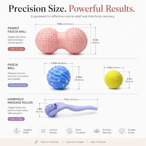 Massage Ball Set Peanut Ball 3.35"Fascia Ball for Foot Handle Ball for Back