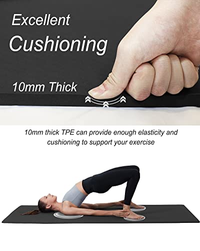 YR Large Exercise Mat 76"x35" 10mm Thick TPE Yoga Mat Non Slip | Workout mats, home gym, anti-tear, easy-to-clean, odor-less, excellent cushion, with yoga bag - color: Black