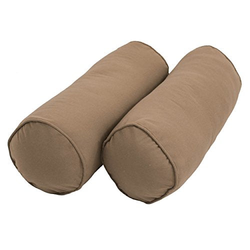 Blazing Needles Double-Corded Solid Twill Bolster Pillows with Inserts (Set of 2), 20" x 8", Toffee - color: Toffee