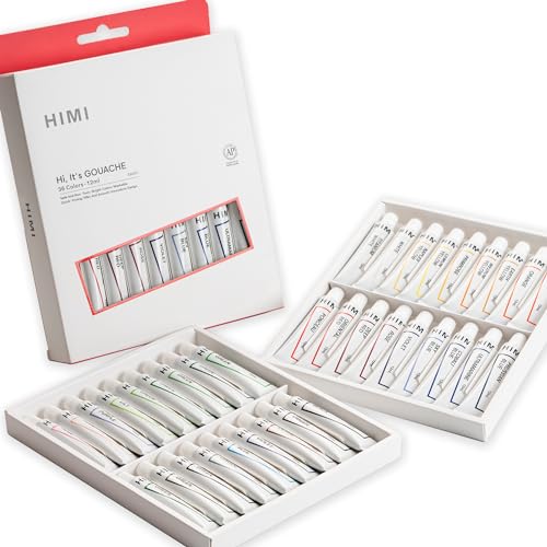 HIMI Gouache Paint Tube Set -36 Colors 12ml, with Rich Pigments, Gouache paint Non-Toxic, suitable for Beginners, Artists, and Hobby Painters. Beautiful Gifts for Art Supplies Painting（36 colors） - color: 36colors