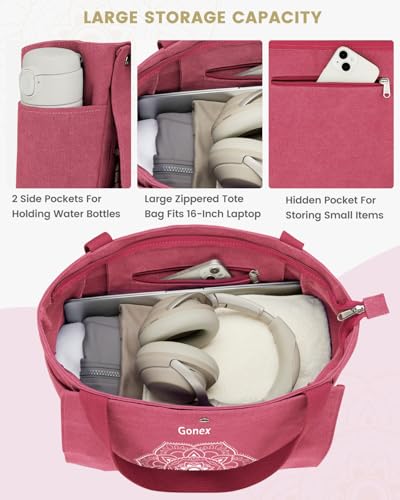 Gonex Yoga Mat Bag For Women Canvas Tote Pilates Gym Bag With Mat Carrier | Front-Opening Quick Access Mat Straps, Durable Cotton Canvas, Machine Washable, Bottle Holder Multi Pockets, Yoga Gym Travel - color: Brick Red, size: Classic (15.5×5.5×14.5inch)