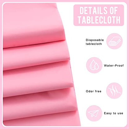 Eleclassi Pink 12 Pack Premium Round Disposable Plastic Tablecloth - 84 Inch Round Plastic Table Cloth Disposable Tablecloth for Parties - color: Pink, size: 12 Pack Round