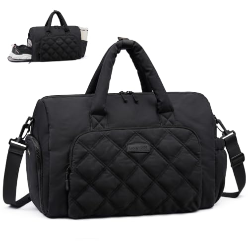LOVEVOOK Small Gym Bag for Women with Large Water Bottle Pocket,Black | Shoe Compartment,Duffle Bag with Wet Pocket,Overnight Bags,Lightweight Carry on Weekender Duffel for Workout Dance Ballet - color: Black, size: Large