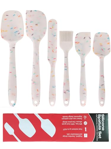 6 Pieces Silicone Spatula Set - Heavy Duty Kitchen Cooking Serving Utensils, Non-Stick Silicone Cooking Utensils Set, Kitchen Utensil Set with Oil Brush, Jar Spatula & Mini Spatulas (White) - color: White