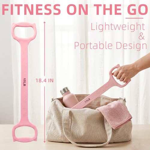 Figure 8 Resistance Band with Handles: 2 Pack Silicone Stretch Bands for Yoga, Pilates, Home Workout - 15LB 25LB Exercise Band Set for Arms, Back & Shoulder