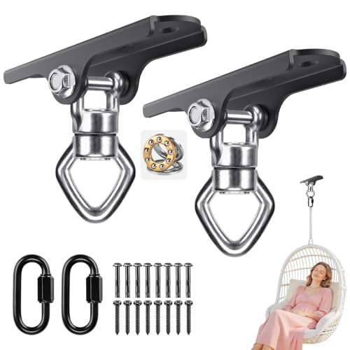 2Pcs 360° Swivel Swing Hanger with Ball Bearing Swing Ceiling Mount Bracket | 900 LBS Capacity Aerial Silks Mount Hardware for Hammock Chair, Porch Swings, Tire Swing, Gym Ring, Heavy Bag, Punching Bag - color: Ball Bearing 360° Swivel Diamond Hook ( 2 Pa