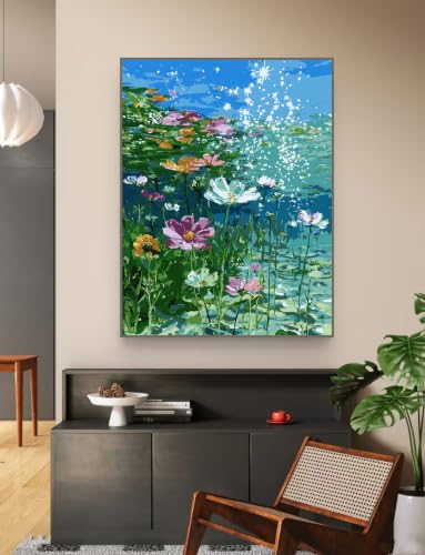 ZRIZQ Paint by Numbers Kit for Adults Beginner,Flower in Water,16x20 | Full set with wooden brushes,rolled canvas,rich paints.Calming activity.Beginner friendly.Just open and paint. - color: 16"X20"Rolled Canvas-Flower in Water