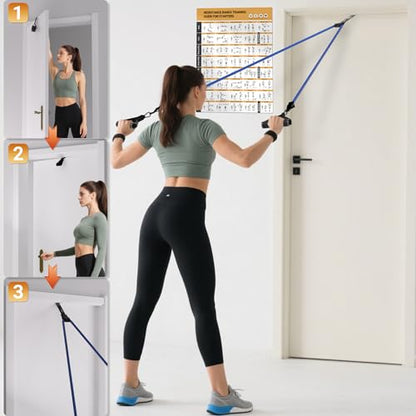 READAEER Resistance Bands, 10-150 LBS Exercise Bands with Handles, Ankle Straps & Door Anchor, Adjustable Workout Bands for Full Body Strength Training, Home, Gym & Travel - size: 25-300LBS
