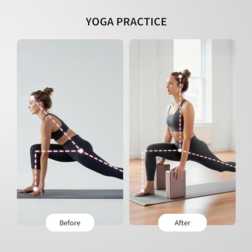 PROIRON Yoga Blocks, 2 Pack Supportive High Density Premium Eva Foam, Soft Non-Slip Surface with Curved Edges Stretch Blocks For Yoga, Pilates, Stretching - color: Smoky Pink
