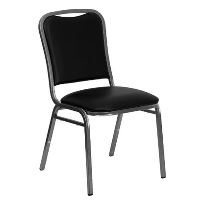 BizChair Stacking Banquet Chair in Black Vinyl - Silver Vein Frame