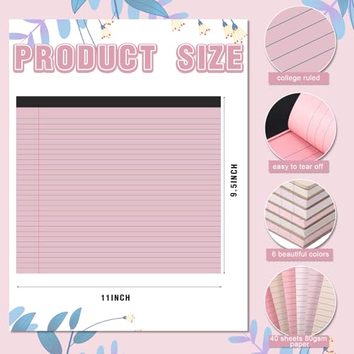 6 Pcs 11" x 9.5" Legal Pads College Ruled Notepad Landscape Notebook Horizontal Lined Notebook 80 Gsm Assorted Colors Paper Pastel Writing Pads for School Office, 40 Sheet (Soft Color) - color: Soft Color