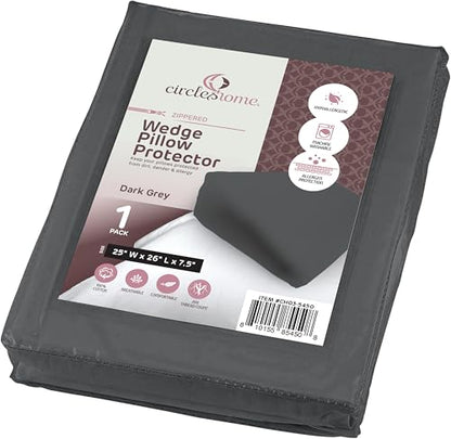 CirclesHome Wedge Pillow Cover 100% Cotton, Zippered Wedge Pillow Case Protector, Soft, Hypoallergenic & Breathable -Dark Grey, (25Wx26Lx7.5) - color: 4 - Dark Grey, size: Wedge (25 x 26 x 7.5 inches) - Set of 1