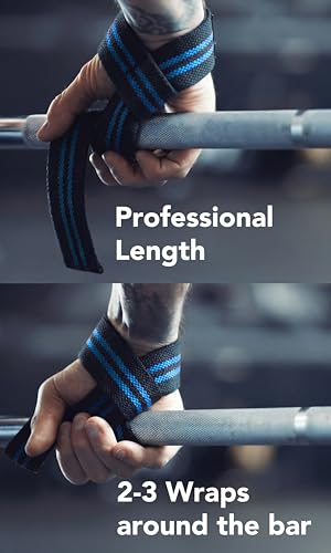 Fitgriff® Lifting Wrist Straps for Weightlifting, Gym, Deadlift, Workout (Made of Premium Cotton & Padded) - Men & Women - color: Black/Blue, size: Standard (above 6.3' Wrist)