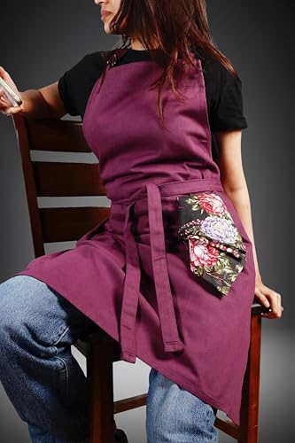 100% Cotton Kitchen Apron with 2 Pockets – Adjustable Chef Apron for Cooking Baking BBQ – Unisex Apron - color: Wine