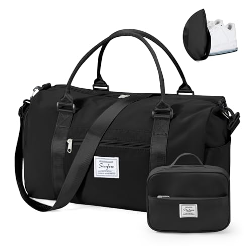 Gym Bag Womens with Shoes Compartment Travel Duffel Bag Black - color: B1-Balck+Toiletry Bag