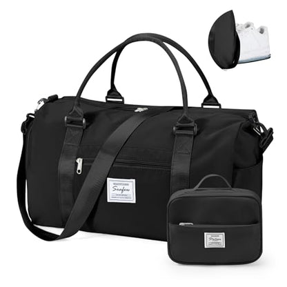 Gym Bag Womens with Shoes Compartment Travel Duffel Bag Black - color: B1-Balck+Toiletry Bag
