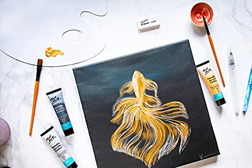 Mont Marte Premium Metallic Acrylic Paint Set, 12 x 1.02oz (36ml) Tubes, 12 Colors, Suitable for Most Surfaces Including Canvas, Card, Paper and Wood - size: 14.4 Fl Oz (Pack of 1)