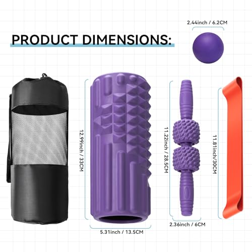 5 in 1 Foam Roller Set, High Density Patented Exercise Roller - color: Purple