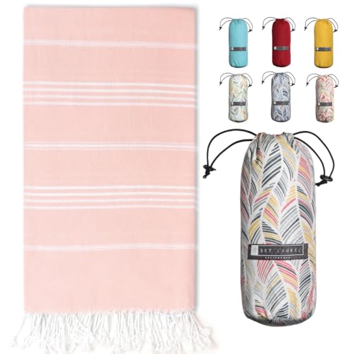 BAY LAUREL Turkish Beach Towel with Travel Bag 39 x 71 Quick Dry Sand Free Lightweight Large Oversized Towels Light - color: Blush With Floral Bag