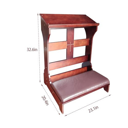 Wooden Prayer Bench Kneeler with Padded Cushion & Slanted Desktop Bible Shelf, Devotional Kneeling Table for Church & Meditation, 23”x20”x32”