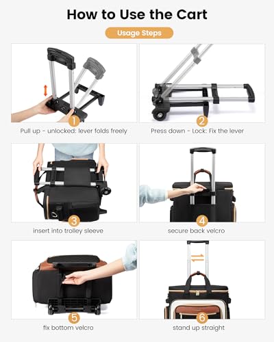 LOVEVOOK Rolling Teacher Bag, Laptop Tote with Detachable Dolly | Fits 17.3 Inch Laptop, Detachable Dolly, Large Rolling Tote Bag for Teacher Office Work Nurse, Adjustable Handle - color: Black-beige-brown