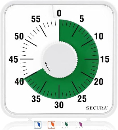 Secura 7.5 Inch Visual Timer, 60 Minute Oversize Visual Countdown Timer for Kids and Adults, Durable Mechanical Time Management Tool (Green) - color: Green