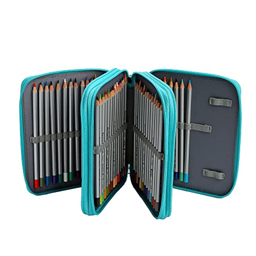 72 Slots Pencil Case Organizer w/Removal Handle Strap | 3-Layer Zipped Pencils Box Large for Colored Pencils Watercolor Pencils for Office and Travel for Artist - color: Green