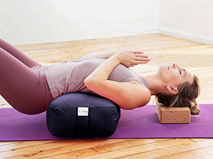 Pranayama Yoga Bolster Meditation Pillow - color: Navy Blue, size: Rectangular 28" x 12" x 8"