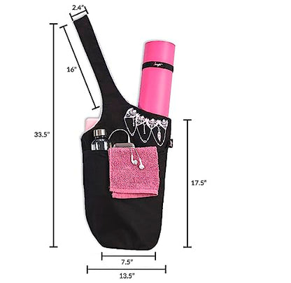 Yoga Mat Bag & Carrier with Pockets for Women | Holds yoga & pilates mats up to 72 in, Fits thick mats, Water bottle & zip pockets, 2 mat straps included, Gift-boxed - color: Black & Pink