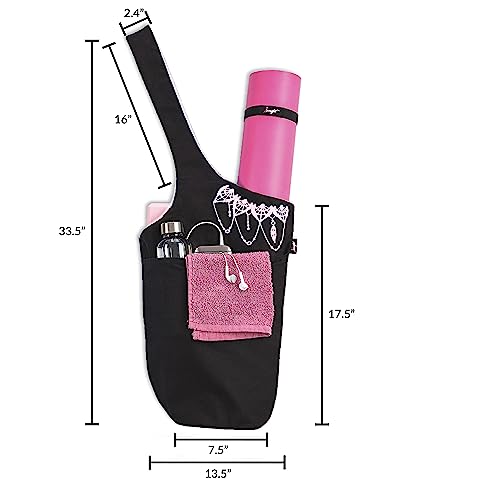 Yoga Mat Bag & Carrier with Pockets for Women - color: Black & Pink