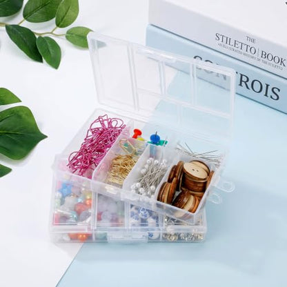 4 Pack Plastic Organizer Box with Dividers, Clear Compartment Organizer Box | Travel Small Bead Organizer for Jewelry Fishing Tackles Earring Rhinestones Beads, Small Storage Containers for DIY Crafts
